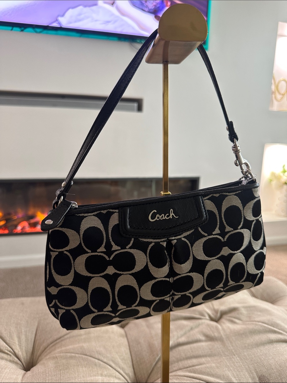 Coach Black and Gray Signature Shoulder Bag